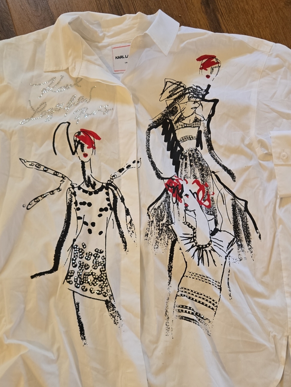 NWT Karl Lagerfeld White Graphic Button-Up Size M - Picture 3 of 5